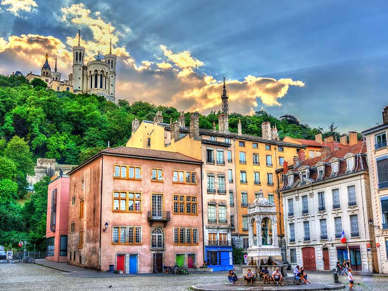 View of the Basilica of Notre Dame de Fourviere in Lyon, France