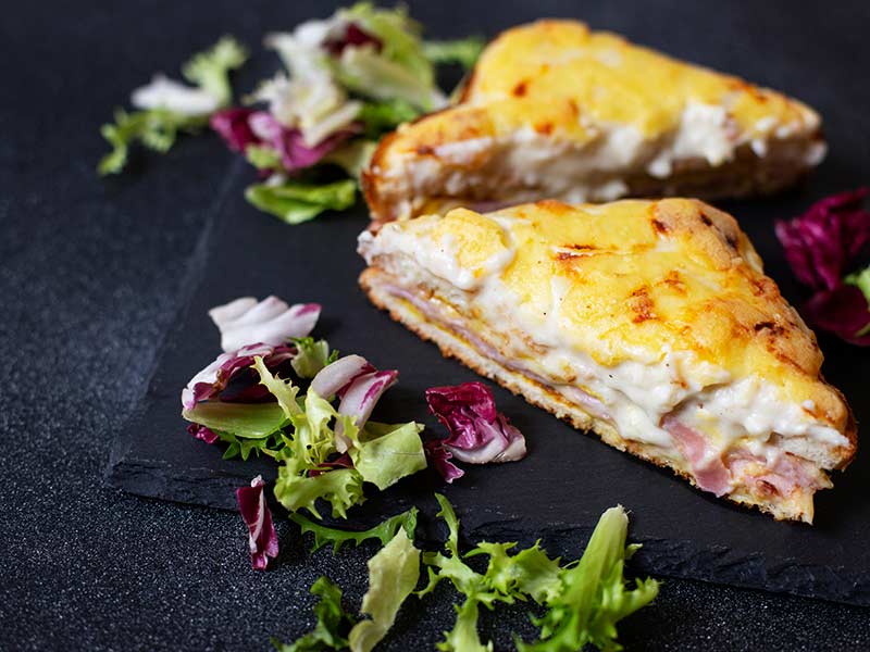 Traditional French sandwich Croque Monsieur Ham Emmental