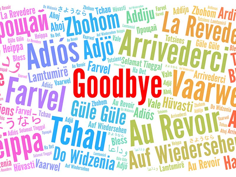 Goodbye in different languages word cloud